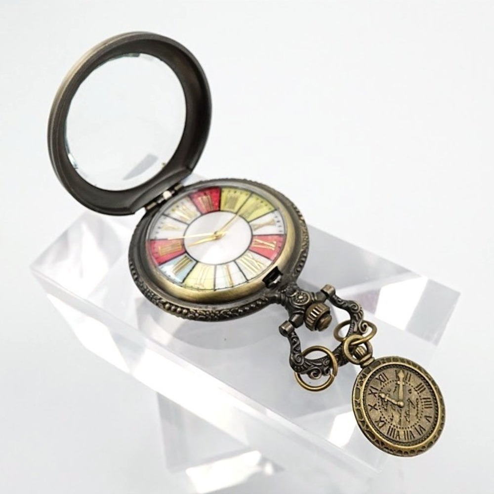 Steampunk Pocket Watch Fob Bronze Tone Clock Face Charm NEW Battery